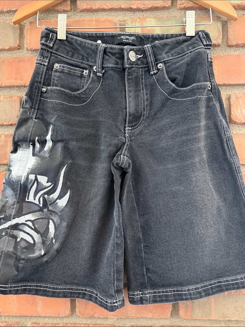 Ed Hardy Black Washed Denim Shorts youth